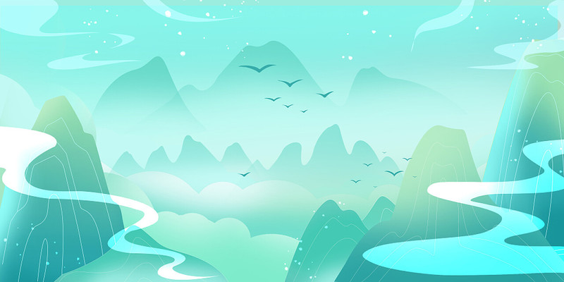 蓝色复古国潮风格山水背景